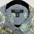 Nine West Shirt Womens Medium Gray Purple Balloon Sleeve Floral Button Up