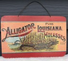 Vtg Wood Sign Alligator Brand Pure Louisiana Molasses Advertising Label Cajun