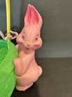 Vintage Pink Bunny Blow Mold Plastic Easter Basket Long Handle