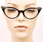 Vintage Style Cat Eye Black Brown Tortoise Clear Crystals Eyeglasses Frames 1317