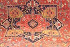 19th Century Antique Heriz Bakhshayesh Serapi Rug  Jewel Color Orange  Blue 