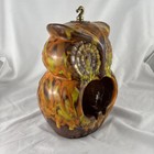 Vintage Mcm Hanging Owl Ceramic Ashtray Planter Brown Orange Green Drip Glaze