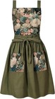 Vintage Floral Apron Dress For Women - Adjustable With Pockets  Olive Green