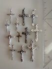 Catholic Lot Of 12 Silver Tone Rosary Crucifixes Crosses Religious St Benedict