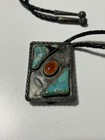 Vtg Bennett Native American Sterling Silver Turquoise Coral Bolo Tie Rare