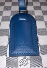 Authentic Louis Vuitton Small Blue W  Gold Hardware Leather Name Tag 