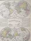 Hand-colored World Map Including Both Hemispheres   Poles circa 1855  