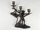 Bronze Monkey Holiday Candelabra Triple Candle Holder Old Rare Chinoiserie Style