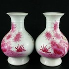 A Pair Chinese Carmine Red Porcelain Hand Painted Exquisite Figures Vases 7167