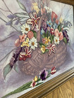 Vintage Embroidery Crewel Cross Stitch Floral Flower Basket Handmade 18x14 Usa
