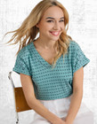 Ex White Stuff Women   s Embroidered Stripe V Neck Tee In Blue Multi