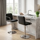 Set Of 2 Swivel Bar Stools Counter Height Black Pu Leather w metal Armrests back