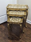 Vintage Italian Florentine Gold Gilt Ornate Plastic Nesting Tables Made In Italy