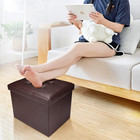 Storage Ottoman  Folding Foot Stool With Thicker Foam Padded Seat Small Leather