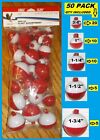 50 Assorted Fishing Bobbers Round Floats Red   White  Snap On Float Assortment 