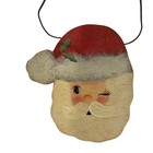 Vintage Hand Painted Primitive Wood Santa Head Hat Holly Christmas Tree Ornament