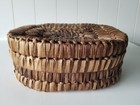 Wicker Basket Oval Woven With Lid Lined Sewing Basket