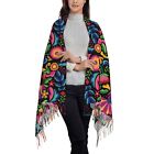 Black Shawls And Wraps For Women Mexican Floral Soft Large Warm Blanket Scarf   
