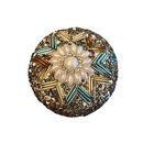 Vintage Beaded Round Jewelry Trinket Box Teal Gold