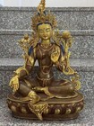 19 5  Tibetan Bronze 24k Gold Green Tara Guanyin Kwan-yin Bodhisattva Statue