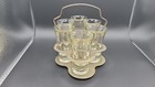 Vintage Mid Century Shot Glass Set 6 Glasses With Silver Tone Caddy Carrier