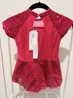 Girls Shiny Sequins Ballet Dance Leotard Short Sleeve Feather Tutu Dress