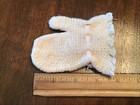 Infant Baby Knitted Pale Pink Wool Gloves With Ribbons And Lace 1950s