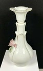Vintage White Porcelain Small Vase With 3d Rose Pink Flower Trimmed Gold