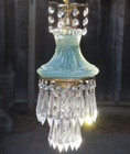 Vintage Powder Green Lady Cupcake Glass Brass Swag Plug Lamp Crystal Chandelie