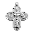 Sterling Silver 4-way Cross Medal Pendant Necklace With Holy Spirit Dove Center