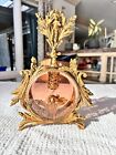 Antique Gold Gilt Filigree Ormolu Amber Glass Cherub Perfume Bottle