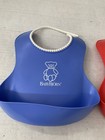  x2 -pack Baby Bjorn Bib Plastic Food Catcher Reusable Adjustable Neck Blue Red