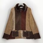 Vtg Chenille Jacket 2x Patchwork Brown Warm Colors Autumn Faux Fur Pockets Boho