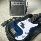 Full-size Blue Electric Bass Guitar Starter Package With 20w Amp And Accessories