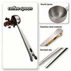 Stainless Steel Coffee Scoop seal Clip 2-in-1 Measuring Spoon For Ground Coffee 