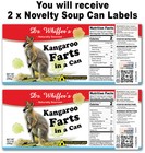 2x Funny Kangaroo Farts Soup Can Labels - Joke Gag Australia Decor Birthday Gift