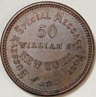 1863 Civil War Token Time Is Money Exigency Hussey s Post Special Message Ny