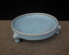 Small Old Chinese  ru  Kiln Hand Carving Celadon Porcelain Brush Washer