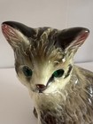 Grey Striped Ceramic Porcelain Cat Figurine With Green Eyes Vintage  5  X 4 