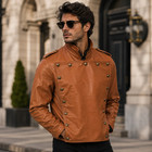 Men Cognac Tan Leather Jacket Vintage Military Double Breasted Biker Officercoat