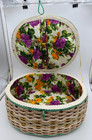 Vtg 1960 s Oval Mcm Woven Sewing Basket Purple Orange Floral Satin Lined Japan