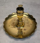 Vintage Solid Brass Chamberstick Candle Holder Finger Ring Scalloped England