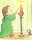Unused Vintage Christmas Card Girl   Kitten Matthew 5 14 Ye Are The Light Of The