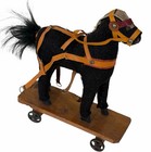 Antique German Mohair Horse Pull Toy Wood Wheeled Platform Germany Marked