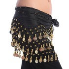 Black Gold Coin Belly Dance Hip Skirt Scarf Wrap Belt Hipscarf With Bracelets Us