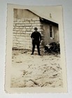 Rare Antique Vintage American Outdoor Shack Man  Shotgun Firearm Snapshot Photo 