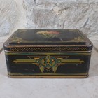 Vintage Art Deco Black Metal Tin Box Floral Flower Bouquet Storage Container