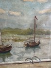Antique French Impressionist Nautical Oil On Canvas Seascape Painting Sailboats