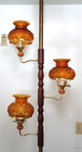 Vtg Mid Century Modern Tension Pole Lamp Moon Stars Amber Hurricane Shades 60 s