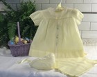     vtg Two Dainty Baby Girl   s  Dresses W  Bonnet   Slip  Summer Yellow  12 Months
